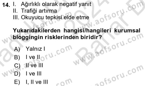 Web Tasarımı Satış ve Pazarlama Dersi 2024 - 2025 Yılı (Vize) Ara Sınav Soruları 14. Soru