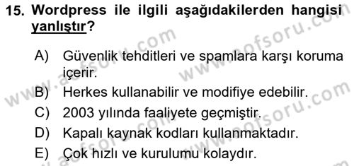 Web Tasarımı Satış ve Pazarlama Dersi 2024 - 2025 Yılı (Vize) Ara Sınav Soruları 15. Soru