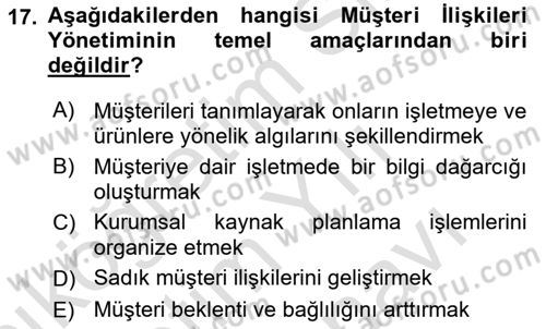 Web Tasarımı Satış ve Pazarlama Dersi 2024 - 2025 Yılı (Vize) Ara Sınav Soruları 17. Soru
