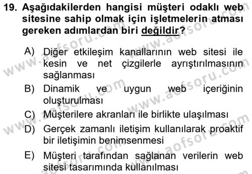 Web Tasarımı Satış ve Pazarlama Dersi 2024 - 2025 Yılı (Vize) Ara Sınav Soruları 19. Soru