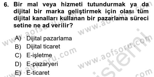 Web Tasarımı Satış ve Pazarlama Dersi 2024 - 2025 Yılı (Vize) Ara Sınav Soruları 6. Soru