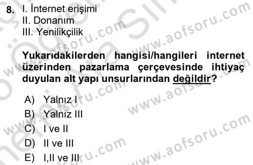 Web Tasarımı Satış ve Pazarlama Dersi 2024 - 2025 Yılı (Vize) Ara Sınav Soruları 8. Soru