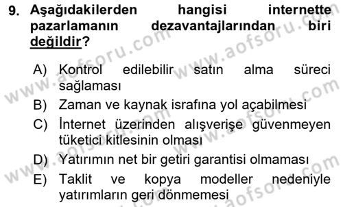 Web Tasarımı Satış ve Pazarlama Dersi 2024 - 2025 Yılı (Vize) Ara Sınav Soruları 9. Soru