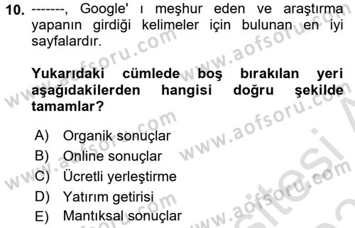 Web Tasarımı Satış ve Pazarlama Dersi 2024 - 2025 Yılı (Final) Dönem Sonu Sınav Soruları 10. Soru