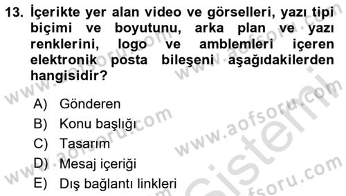 Web Tasarımı Satış ve Pazarlama Dersi 2024 - 2025 Yılı (Final) Dönem Sonu Sınav Soruları 13. Soru