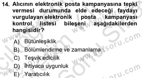 Web Tasarımı Satış ve Pazarlama Dersi 2024 - 2025 Yılı (Final) Dönem Sonu Sınav Soruları 14. Soru
