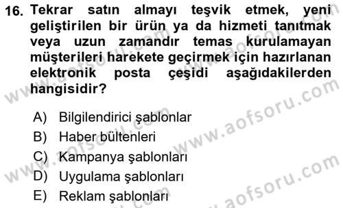 Web Tasarımı Satış ve Pazarlama Dersi 2024 - 2025 Yılı (Final) Dönem Sonu Sınav Soruları 16. Soru