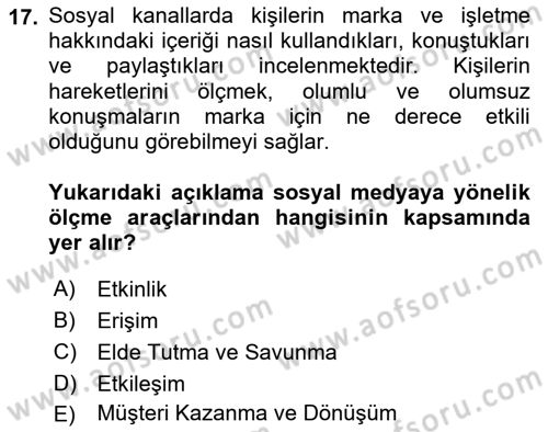 Web Tasarımı Satış ve Pazarlama Dersi 2024 - 2025 Yılı (Final) Dönem Sonu Sınav Soruları 17. Soru