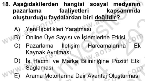 Web Tasarımı Satış ve Pazarlama Dersi 2024 - 2025 Yılı (Final) Dönem Sonu Sınav Soruları 18. Soru