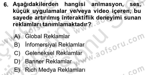 Web Tasarımı Satış ve Pazarlama Dersi 2024 - 2025 Yılı (Final) Dönem Sonu Sınav Soruları 6. Soru
