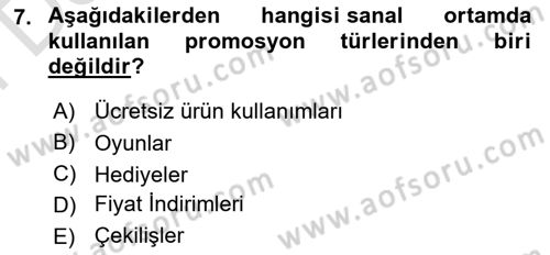 Web Tasarımı Satış ve Pazarlama Dersi 2024 - 2025 Yılı (Final) Dönem Sonu Sınav Soruları 7. Soru