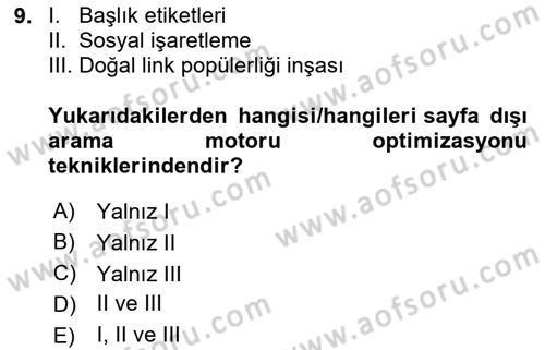 Web Tasarımı Satış ve Pazarlama Dersi 2024 - 2025 Yılı (Final) Dönem Sonu Sınav Soruları 9. Soru