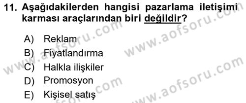 Web Tasarımı Satış ve Pazarlama Dersi 2024 - 2025 Yılı Yaz Okulu Sınav Soruları 11. Soru