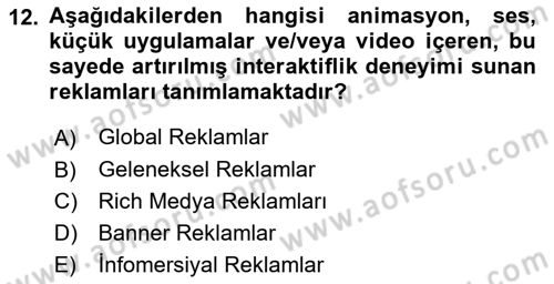 Web Tasarımı Satış ve Pazarlama Dersi 2024 - 2025 Yılı Yaz Okulu Sınav Soruları 12. Soru