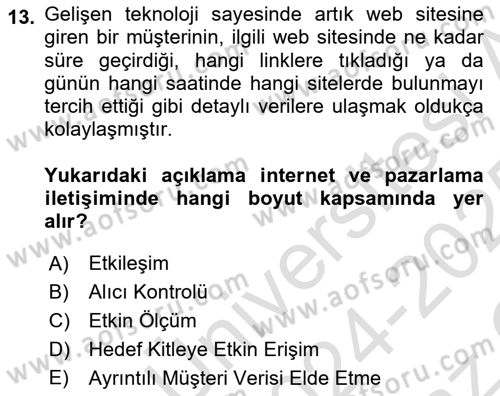 Web Tasarımı Satış ve Pazarlama Dersi 2024 - 2025 Yılı Yaz Okulu Sınav Soruları 13. Soru