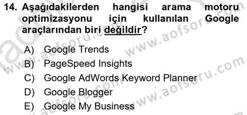 Web Tasarımı Satış ve Pazarlama Dersi 2024 - 2025 Yılı Yaz Okulu Sınav Soruları 14. Soru