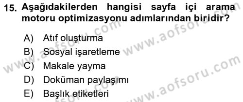 Web Tasarımı Satış ve Pazarlama Dersi 2024 - 2025 Yılı Yaz Okulu Sınav Soruları 15. Soru