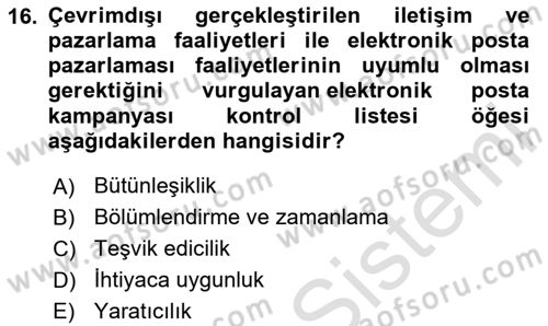Web Tasarımı Satış ve Pazarlama Dersi 2024 - 2025 Yılı Yaz Okulu Sınav Soruları 16. Soru