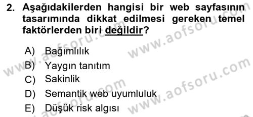 Web Tasarımı Satış ve Pazarlama Dersi 2024 - 2025 Yılı Yaz Okulu Sınav Soruları 2. Soru