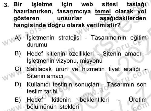 Web Tasarımı Satış ve Pazarlama Dersi 2024 - 2025 Yılı Yaz Okulu Sınav Soruları 3. Soru