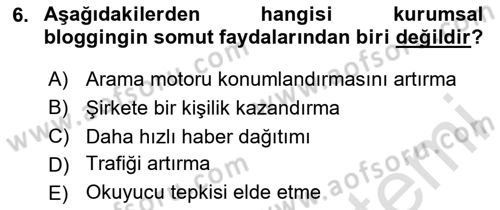 Web Tasarımı Satış ve Pazarlama Dersi 2024 - 2025 Yılı Yaz Okulu Sınav Soruları 6. Soru