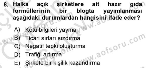 Web Tasarımı Satış ve Pazarlama Dersi 2024 - 2025 Yılı Yaz Okulu Sınav Soruları 8. Soru