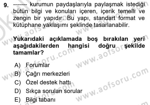 Web Tasarımı Satış ve Pazarlama Dersi 2024 - 2025 Yılı Yaz Okulu Sınav Soruları 9. Soru