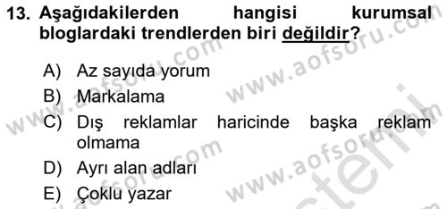 Web Tasarımı Satış ve Pazarlama Dersi 2025 - 2026 Yılı (Vize) Ara Sınav Soruları 13. Soru