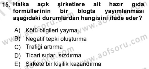 Web Tasarımı Satış ve Pazarlama Dersi 2025 - 2026 Yılı (Vize) Ara Sınav Soruları 15. Soru