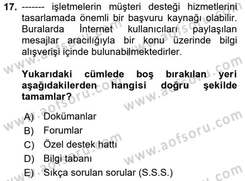 Web Tasarımı Satış ve Pazarlama Dersi 2025 - 2026 Yılı (Vize) Ara Sınav Soruları 17. Soru