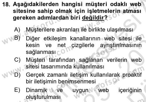 Web Tasarımı Satış ve Pazarlama Dersi 2025 - 2026 Yılı (Vize) Ara Sınav Soruları 18. Soru