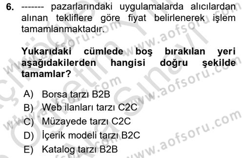 Web Tasarımı Satış ve Pazarlama Dersi 2025 - 2026 Yılı (Vize) Ara Sınav Soruları 6. Soru