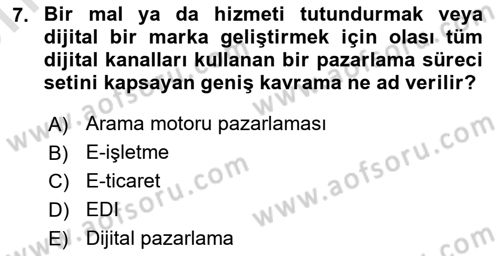 Web Tasarımı Satış ve Pazarlama Dersi 2025 - 2026 Yılı (Vize) Ara Sınav Soruları 7. Soru