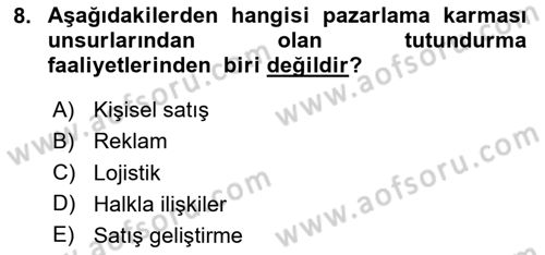 Web Tasarımı Satış ve Pazarlama Dersi 2025 - 2026 Yılı (Vize) Ara Sınav Soruları 8. Soru
