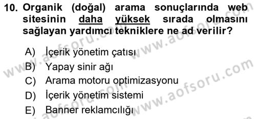 Web Tasarımı Satış ve Pazarlama Dersi 2025 - 2026 Yılı (Final) Dönem Sonu Sınav Soruları 10. Soru
