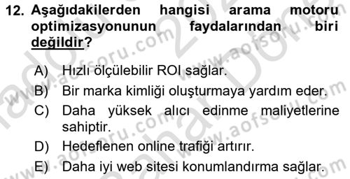 Web Tasarımı Satış ve Pazarlama Dersi 2025 - 2026 Yılı (Final) Dönem Sonu Sınav Soruları 12. Soru