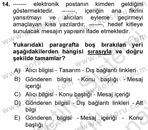 Web Tasarımı Satış ve Pazarlama Dersi 2025 - 2026 Yılı (Final) Dönem Sonu Sınav Soruları 14. Soru