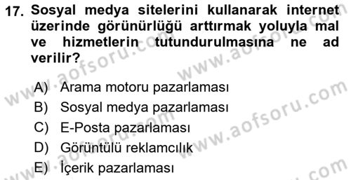 Web Tasarımı Satış ve Pazarlama Dersi 2025 - 2026 Yılı (Final) Dönem Sonu Sınav Soruları 17. Soru
