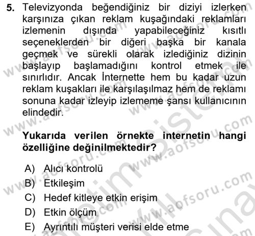 Web Tasarımı Satış ve Pazarlama Dersi 2025 - 2026 Yılı (Final) Dönem Sonu Sınav Soruları 5. Soru
