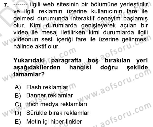 Web Tasarımı Satış ve Pazarlama Dersi 2025 - 2026 Yılı (Final) Dönem Sonu Sınav Soruları 7. Soru