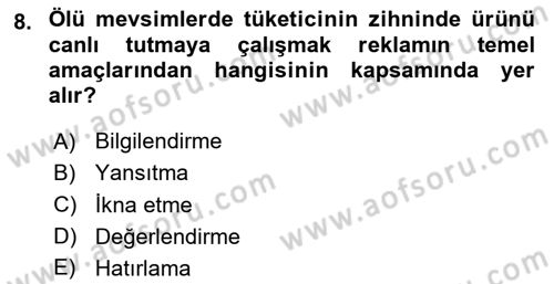 Web Tasarımı Satış ve Pazarlama Dersi 2025 - 2026 Yılı (Final) Dönem Sonu Sınav Soruları 8. Soru
