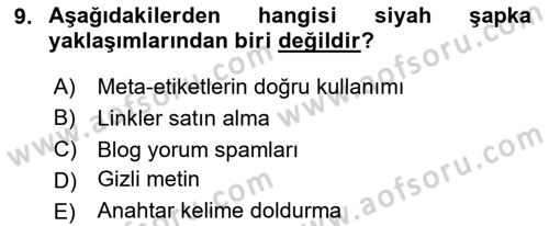 Web Tasarımı Satış ve Pazarlama Dersi 2025 - 2026 Yılı (Final) Dönem Sonu Sınav Soruları 9. Soru