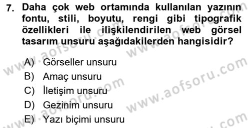Görsel Web Tasarımı Dersi Ara Sınavı Deneme Sınav Soruları 7. Soru