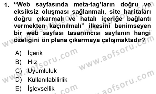 Görsel Web Tasarımı Dersi Ara Sınavı Deneme Sınav Soruları 1. Soru