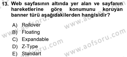 Görsel Web Tasarımı Dersi 2017 - 2018 Yılı (Vize) Ara Sınav Soruları 13. Soru
