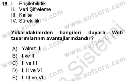 Görsel Web Tasarımı Dersi Ara Sınavı Deneme Sınav Soruları 18. Soru