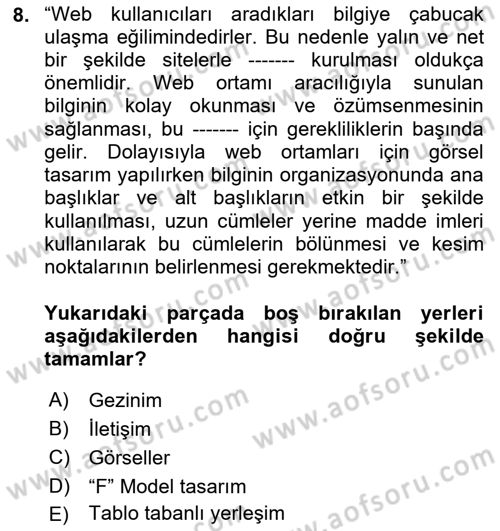 Görsel Web Tasarımı Dersi Ara Sınavı Deneme Sınav Soruları 8. Soru