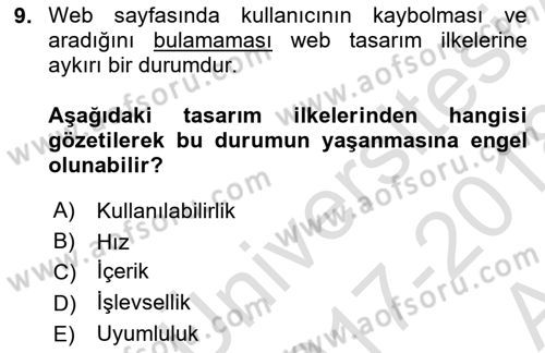 Görsel Web Tasarımı Dersi Ara Sınavı Deneme Sınav Soruları 9. Soru