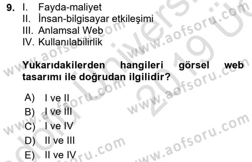 Görsel Web Tasarımı Dersi 2018 - 2019 Yılı 3 Ders Sınav Soruları 9. Soru