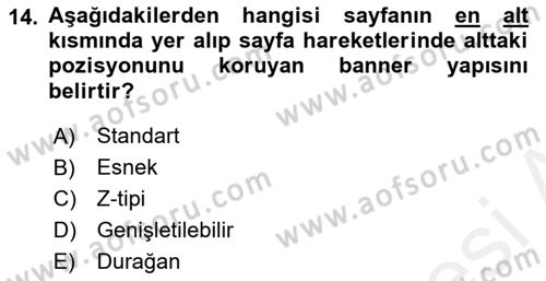 Görsel Web Tasarımı Dersi 2018 - 2019 Yılı (Vize) Ara Sınav Soruları 14. Soru